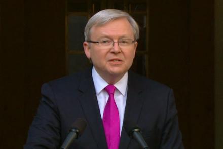 Thủ tướng Kevin Rudd phát biểu tại họp báo công bố bầu cử vào ngày 7 Tháng Chín. (Credit: ABC)
