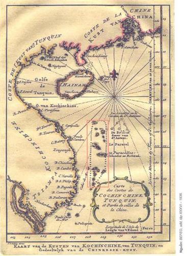 Bản đồ Việt Nam do người phương Tây vẽ năm 1749. Hoàng Sa và Trường Sa mang tên chung là Paracel thuộc Đàng Trong.