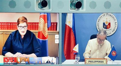 Bộ trưởng Ngoại giao Philippines Teodoro Locsin Jr và Nữ Bộ trưởng Ngoại giao Australia Marise Payne. Nguồn: Bộ Ngoại giao Philippines